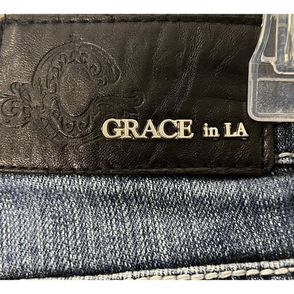 GRACE In LA Bootcut Embellished Jeans Sz 28 Tag Low Rise - Picture 9 of 14